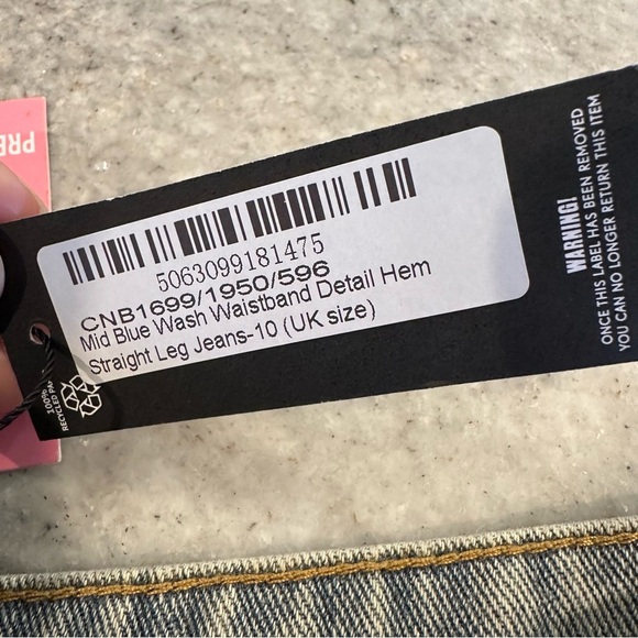 Pretty Little Thing Mid Blue Wash Waistband Detail Straight Leg Jeans size 6 NWT - Picture 6 of 11